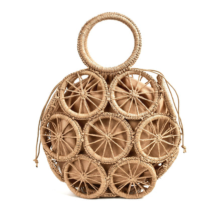 Lkblock Fashion Rattan Hollow Round Straw Bags Wicker Woven Women Handbags Summer Beach Shoulder Crossbody Bags Casual Lady Bali Purses