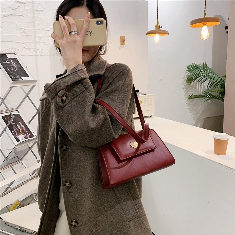 eybag Retro Women Portable Small Square Shoulder Bags Red Wine Ladies Underarm Bag Vintage PU Leather Female Tote Purse Handbags