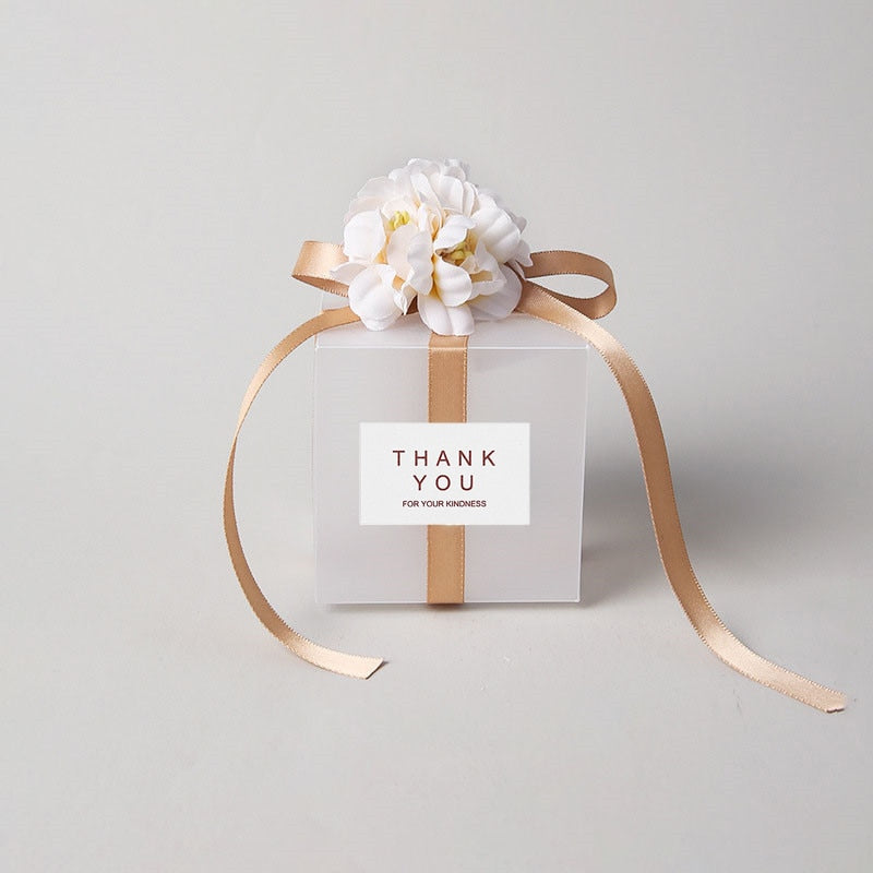 eybag 10/20/50pcs Transparent Gift Bags Thank You Artificial Flower Ribbon Wedding Souvenirs for Guests Matte Dragees Box for Baptism