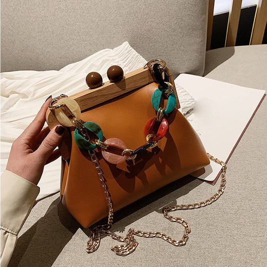 eybag Women Trendy Shoulder Bags Luxury PU Handbag Vintage Clip Clutch Bag Purses Mini Acrylic Chain Crossbody Totes Ladies Hand Bag