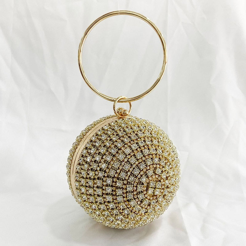 eybag Shiny Diamonds Beaded Metal Round ball Evening Bags Women's  Luxury Chain Shoulder bag Bling mini Clutches Party Purse B409