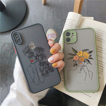 eybag ine Art Sketch Flower Girl Protection Phone Case For iPhone 12 11 13 Pro MAX X XS XR SE 2 6s 7 8 Plus Hard Translucent Cover