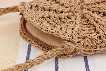 eybag Rattan Woven Round Women Straw Bag Handbag Knit Summer Beach Bag Woman Shoulder Messenger Bag Tassel Khaki Beige Crossbody Bags