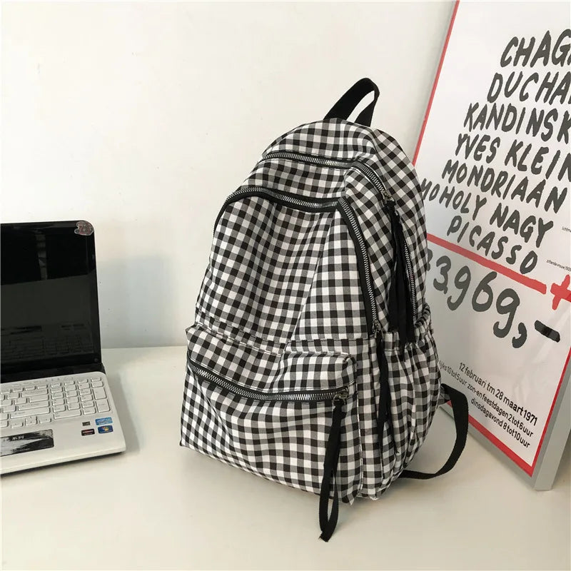 eybag School Backpacks Plaid Pattern Women's Backpack Fashion College Students School Bags for Girls Teenager Casual Female Schoolbag