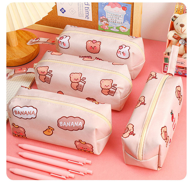 eybag Cartoon Little Bear Canvas Pencil Case Large Capacity Pencil Case Desktop Stationery Organizing Storage Bag