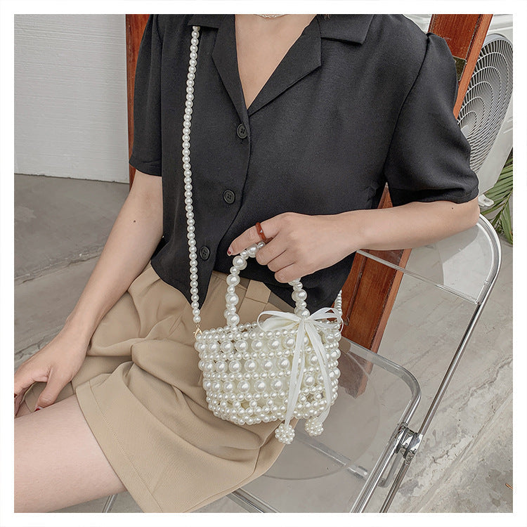 Lkblock Luxury Pearl Woven Handbag Chain Shoulder Bags for Women 2021 Summer Travel Hollow Brand Designer Female Crossbody Bag