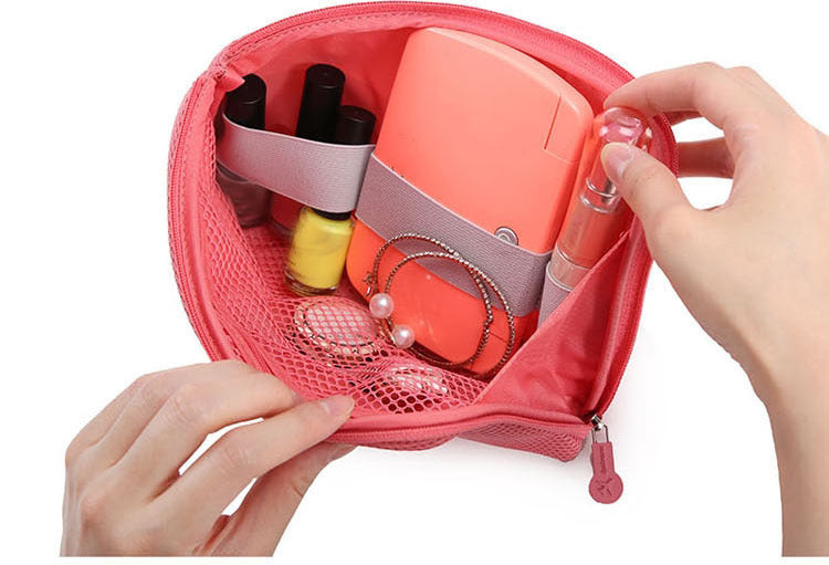 Lkblock Fashion Travel Zipper Cosmetic Bag Women Casual USB Data Cable Headset Earphone Solid Color Large Capacity Organizer Makeup Bags