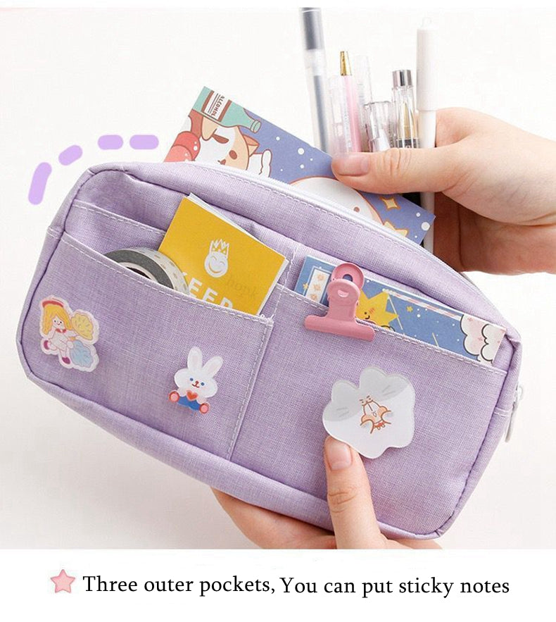 eybag Purple Canvas Pencil Case Cute Animal Badge Pink Pencilcases Large School Pencil Bags for Maiden Girl Stationery Supplies