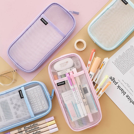 eybag Korean Fashion Transparent Pencil Case Pouches Simple Macaroon Large Capacity Pencil Bag Stationery Organizer Pencilcase Holder