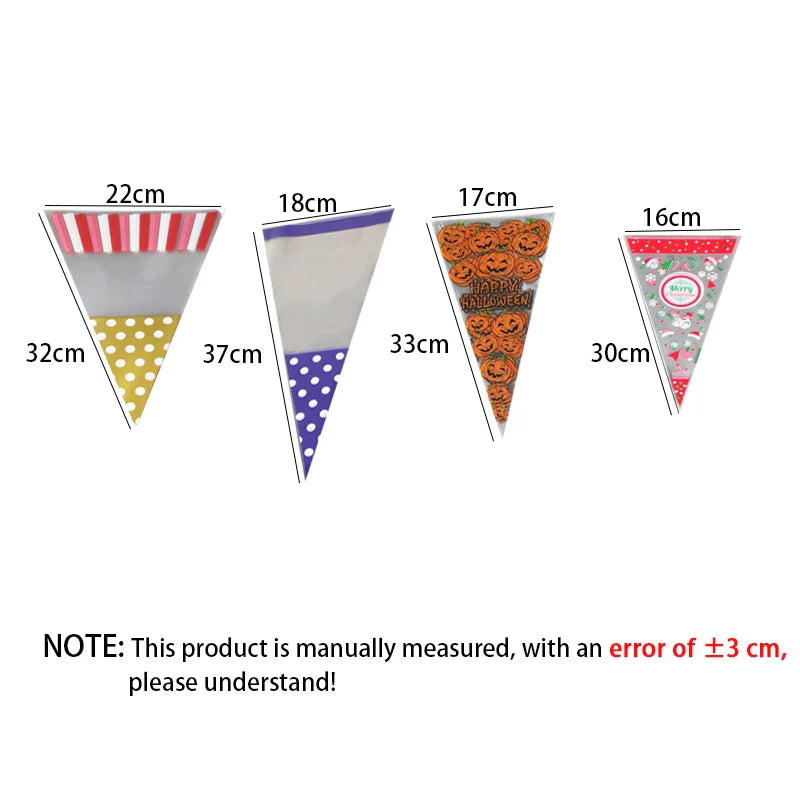 eybag 50pcs/Lot DIY Candy Bag Wedding Favors Halloween Christmas Party Decor Sweet Cellophane Print Cone Storage with Organza Pouches