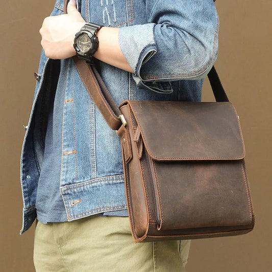 eybag Vintage Flap Crazy Horse Leather Messenger Bag for Men Genuine Leather Crossbody Bag High Quality Travel Handbag Totes for Phone