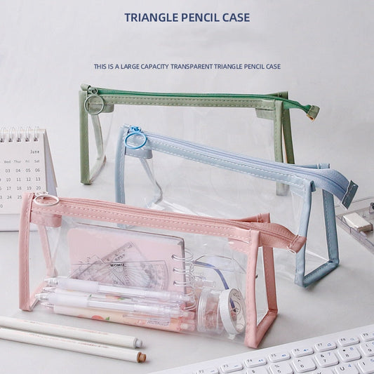 eybag Transparent Triangle Pencil Case Pen Bag Morandi Color Frame Portable Storage Pouch for Stationery School TPU Waterproof A6645