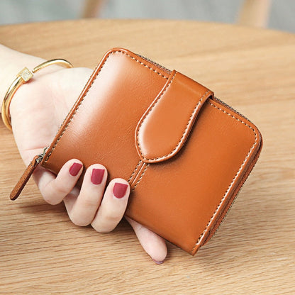 eybag Billfold Oil Wax Genuine Leather Wallets Women Short Mini Clutch Purse Soild Coin Pocket Credit Card Holder Cowhide Bag