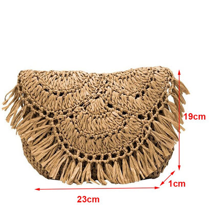 Lkblock New Half Round Straw Bags for Women Summer Beach Rattan Bag Handmade Woven Half Moon Crossbody Handbags Bohemia