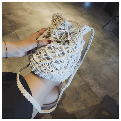 Lkblock Cotton Rope Woven Women's Shoulder Bag Bohemian Handmade Crossbody Bags Knitted Summer Bucket Straw Beach Bag Female Handbags