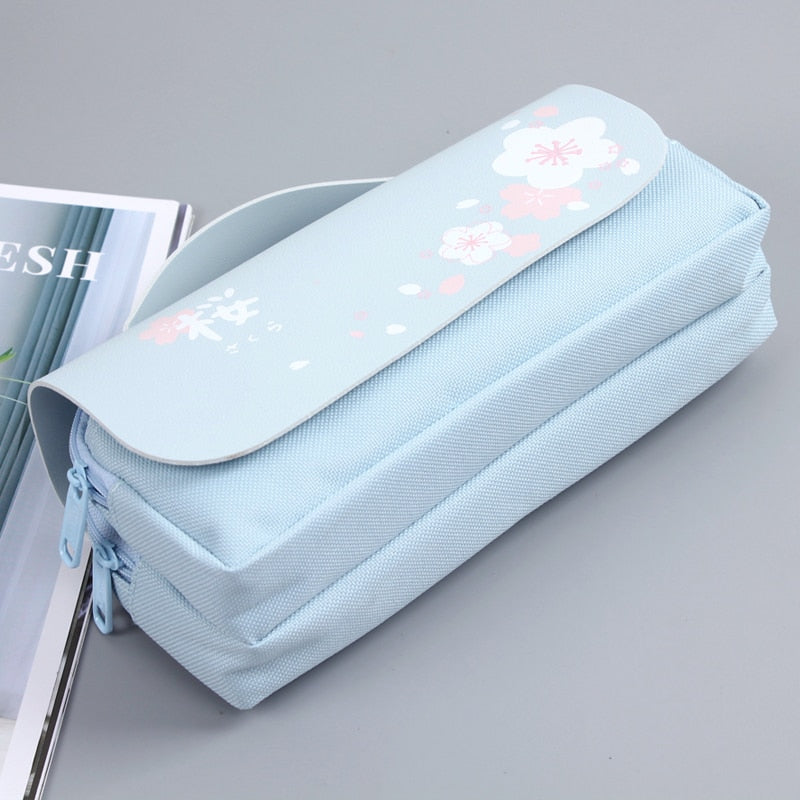 eybag Sakura Pencil Bag PU Leather Pen Case Kawaii Stationery Ruler Pouch for School Girl Sweet Eraser Holder Gift Box Flowers Storage