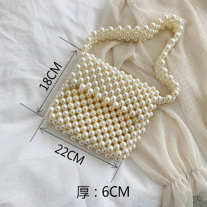 Lkblock Mini Pearl Bag Handmade Vintage EVA Beaded Fashion Banquet Party Shoulder Bag Female 2022 Wedding Bags Luxury Women's Coin Purse