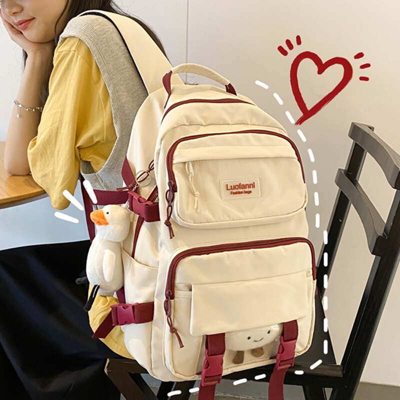 eybag New Multi-pocket Waterproof Nylon Women Backpack Female Cute Book Bag College Teenage Girls Buckle Schoolbag Kawaii Backpacks