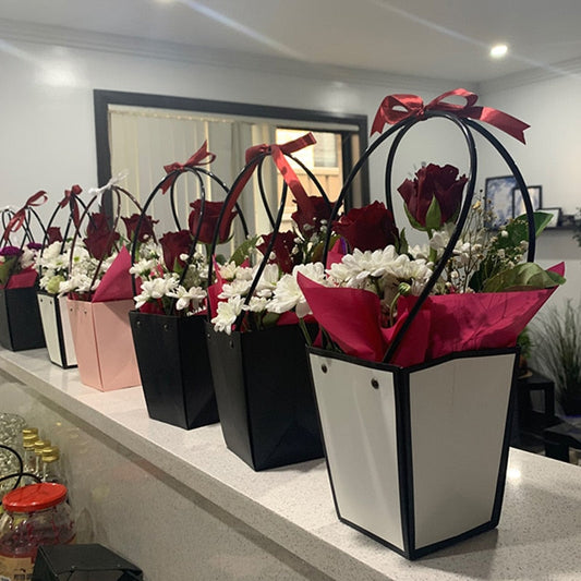 eybag Portable Flower Box Kraft Paper Handy Gift Bag With Handhold Wedding Rose Party Gift Box Packaging Cardboard Box Bag For Wedding