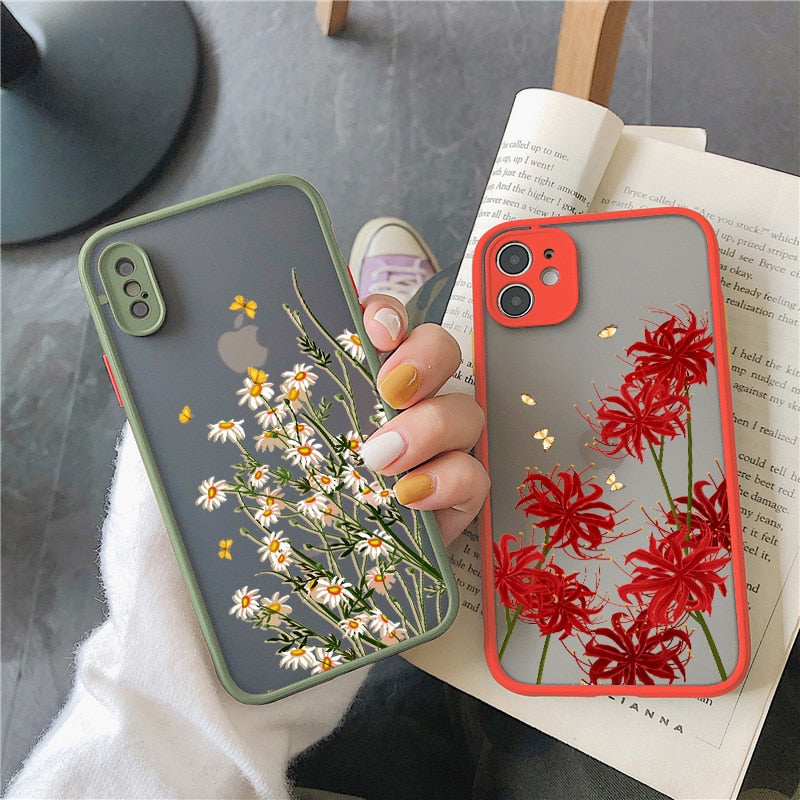 eybag Butterfly Lavender Higan Flower Phone Case For iphone 6s 7 8 plus SE 2 12 13 mini 11 pro max X XR XS Max Hard Shockproof Case