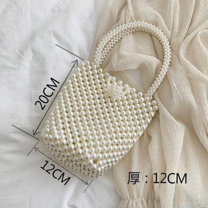 Lkblock Mini Pearl Bag Handmade Vintage EVA Beaded Fashion Banquet Party Shoulder Bag Female 2022 Wedding Bags Luxury Women's Coin Purse