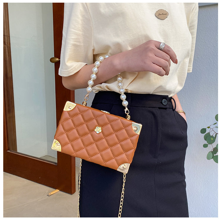 eybag Rhombus Lattice Shoulder Handbags for Women Luxury Leather Crossbody Bag Pearl Chain Tote Bag Ladies Solid Color Messenger Bags