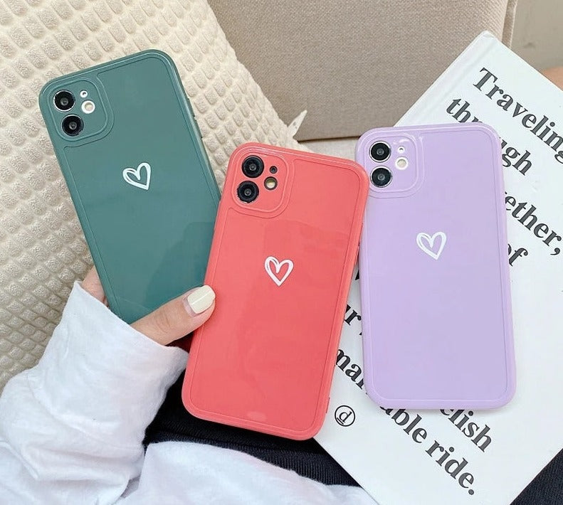 eybag Heart Camera Protection Phone Case For iPhone 11 12 13 Pro SE 2020 7 8 Plus X XR XS Max Candy Color Glossy Soft TPU Cover