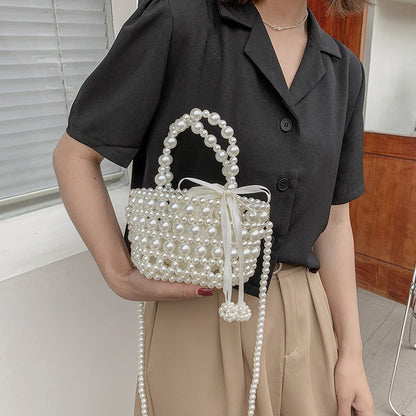 eybag Luxury Pearl Woven Handbag Chain Shoulder Bags for Women 2021 Summer Travel Hollow Brand Designer Female Crossbody Bag