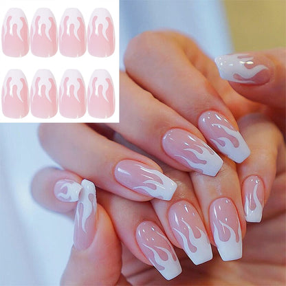 gifts for women hot sale new 24PCS Fake Nails With Glue Rhinestones Long Coffin Flame Press on Nails Detachable French Stick on Nails Art DIY faux ongles