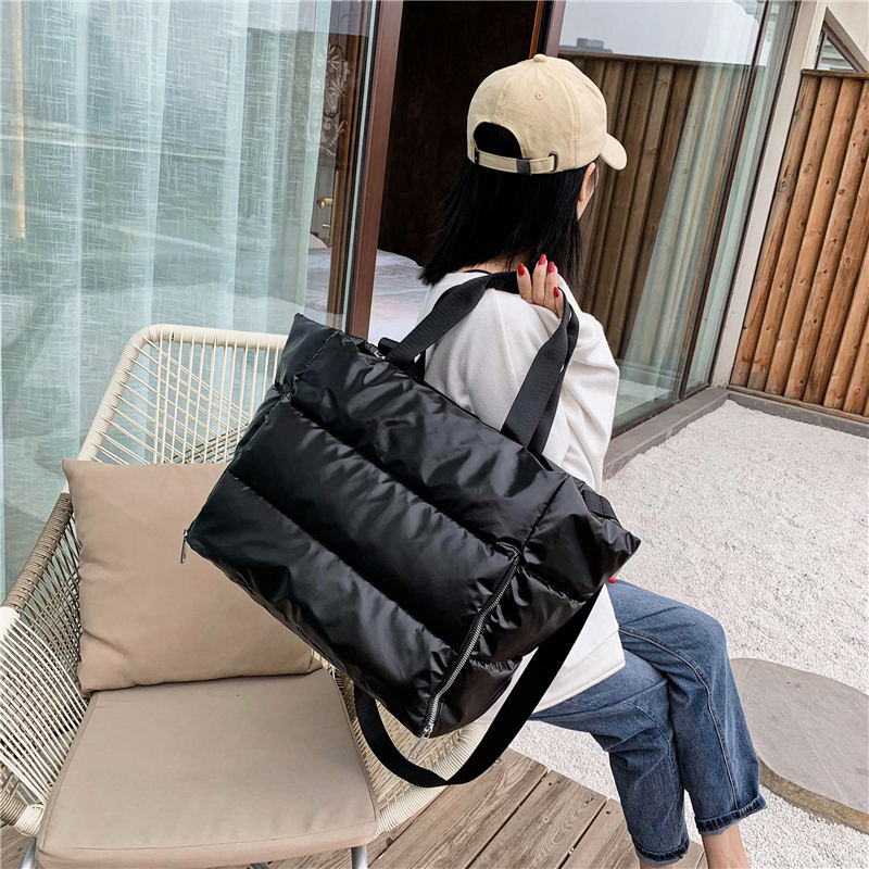 eybag Winter new Large Capacity Shoulder Bag for Women Waterproof Nylon Bags Space Pad Cotton Feather Down Bag Large Bag with Shoulder