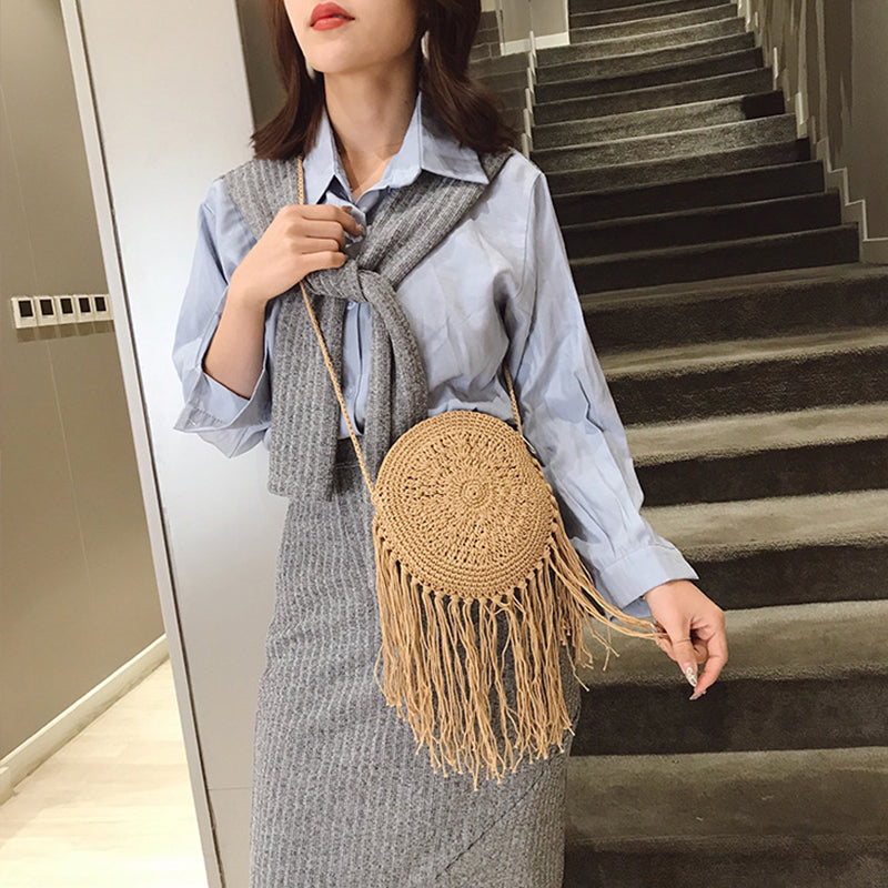 eybag Casual Half Moon Women Straw Rattan Shoulder Bags Wicker Woven Lady Hollow Crossbody Bag Summer Beach Travel Small Handbag Purse