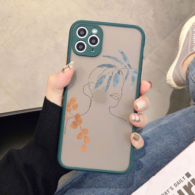 eybag ine Art Sketch Flower Girl Protection Phone Case For iPhone 12 11 13 Pro MAX X XS XR SE 2 6s 7 8 Plus Hard Translucent Cover