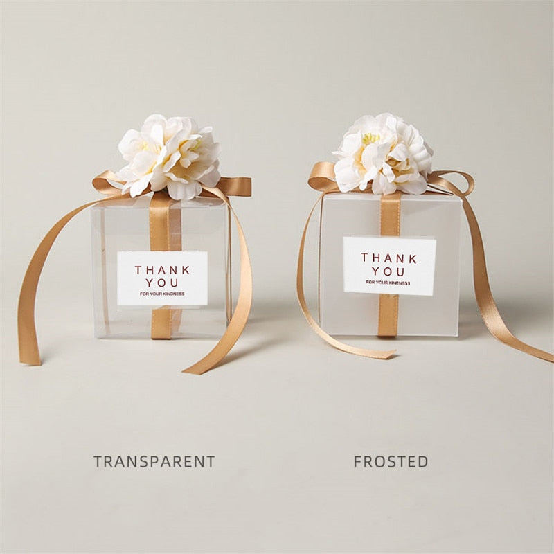 eybag 10/20/50pcs Transparent Gift Bags Thank You Artificial Flower Ribbon Wedding Souvenirs for Guests Matte Dragees Box for Baptism