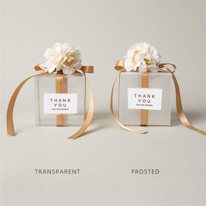 eybag 10/20/50pcs Transparent Gift Bags Thank You Artificial Flower Ribbon Wedding Souvenirs for Guests Matte Dragees Box for Baptism