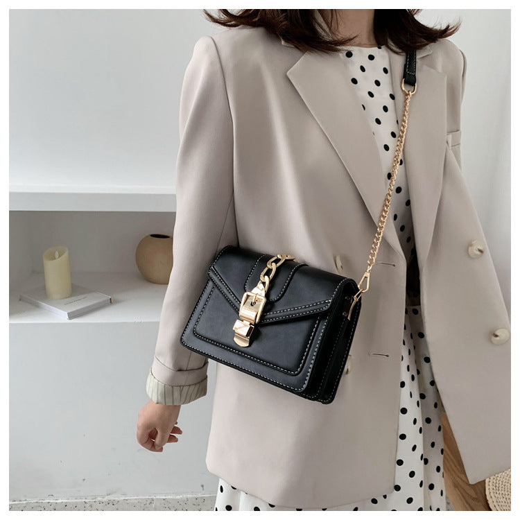 eybag Fashion chain lady Sling bag Panelled color PU Leather Crossbody Bag For Women 2022 new Wide strap Shoulder Messenger Bag Ladies