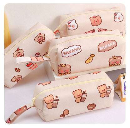 eybag Cartoon Little Bear Canvas Pencil Case Large Capacity Pencil Case Desktop Stationery Organizing Storage Bag