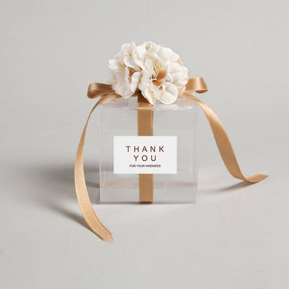 eybag 10/20/50pcs Transparent Gift Bags Thank You Artificial Flower Ribbon Wedding Souvenirs for Guests Matte Dragees Box for Baptism