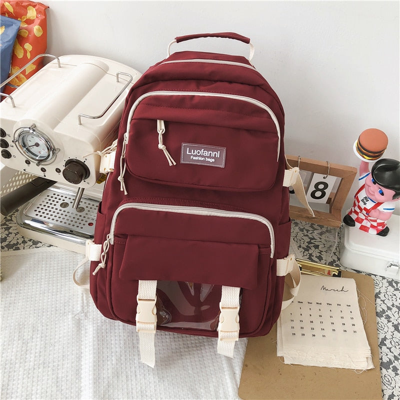 eybag New Multi-pocket Waterproof Nylon Women Backpack Female Cute Book Bag College Teenage Girls Buckle Schoolbag Kawaii Backpacks