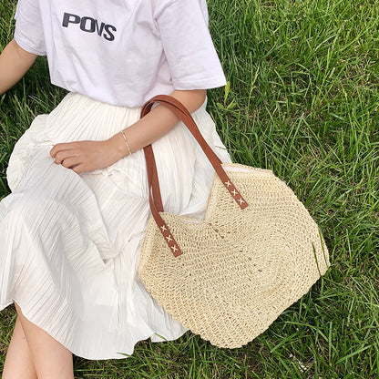 eybag Casual Large Capacity Straw Tote Bag Hollow Woven Women Shoulder Bags Summer Beach Lady Handbag Big Shopper Bag Travel Sac 2022