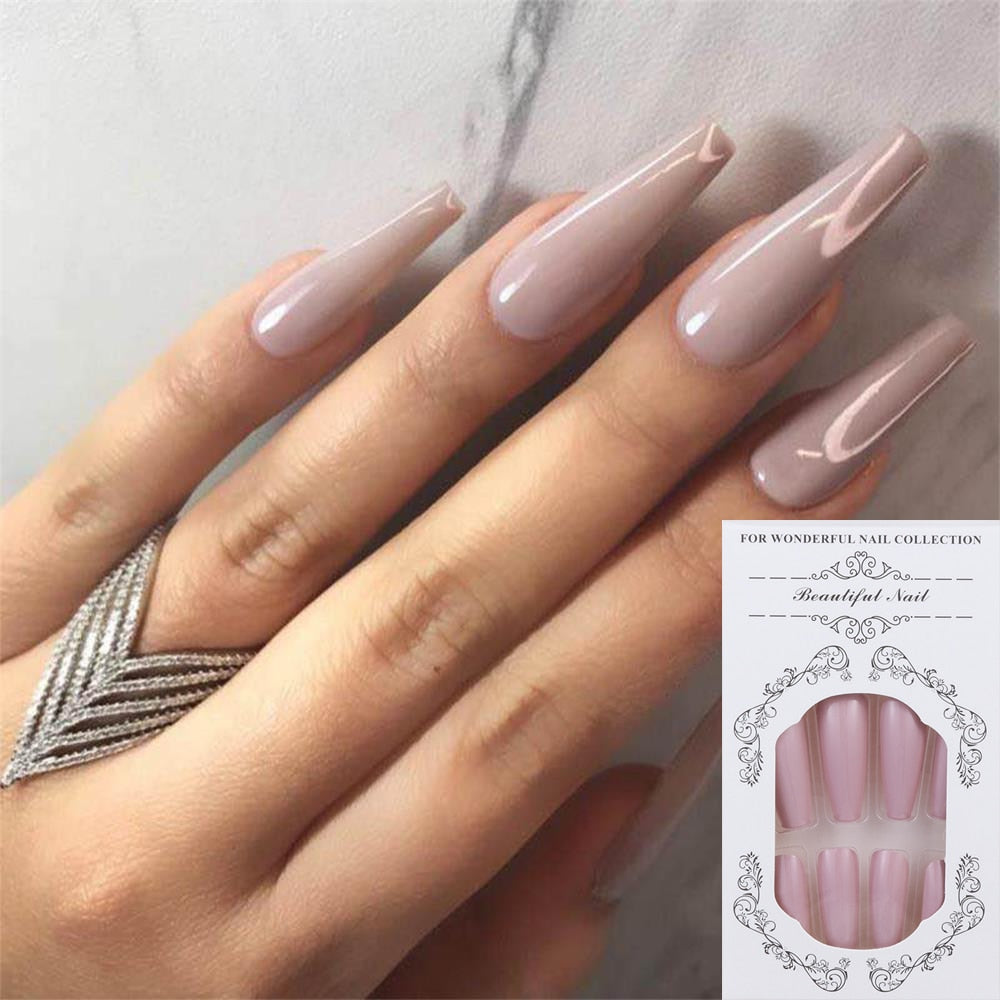 gifts for women hot sale new 24PCS Fake Nails With Glue Rhinestones Long Coffin Flame Press on Nails Detachable French Stick on Nails Art DIY faux ongles