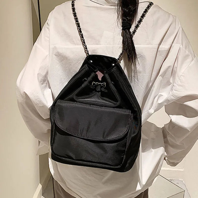 eybag Kpop Nylon women Backpack Fashion chain Bucket Shoulder Bag small Travel female Backpacks bagpack Daypack black white Softback