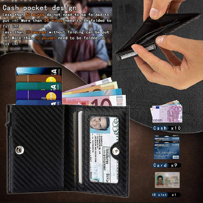 eybag Carbon Fiber Leather Business Metal Aluminum Wallet for Men RFID Blocking  100% Genuine Leather Slim Pop Up Card Holders