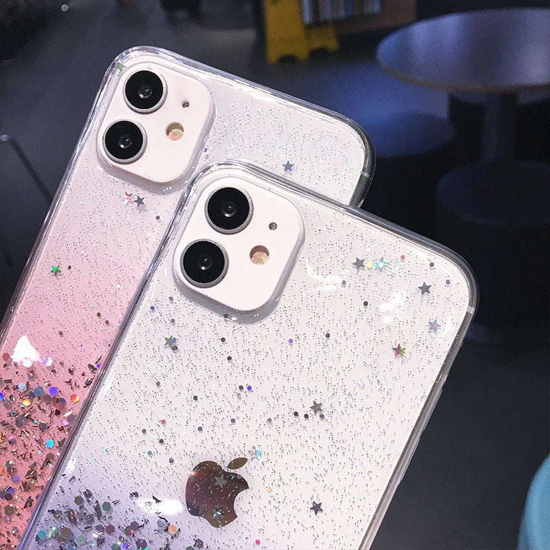 eybag Clear Glitter Phone Case For iPhone 13 12 Pro 11 Pro Max XS Max XR X 7 8 Plus 12Mini SE 2020 Cute Gradient Rainbow Sequins Coque