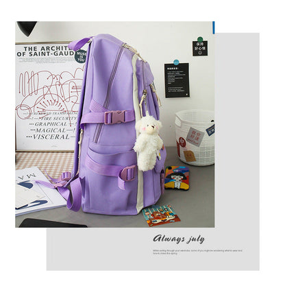 eybag New 4 Pcs Sets Purple Colour Children's School Backpack Kawaii Women's Backpack Bookbag School Bags for Teens Girls Mochila