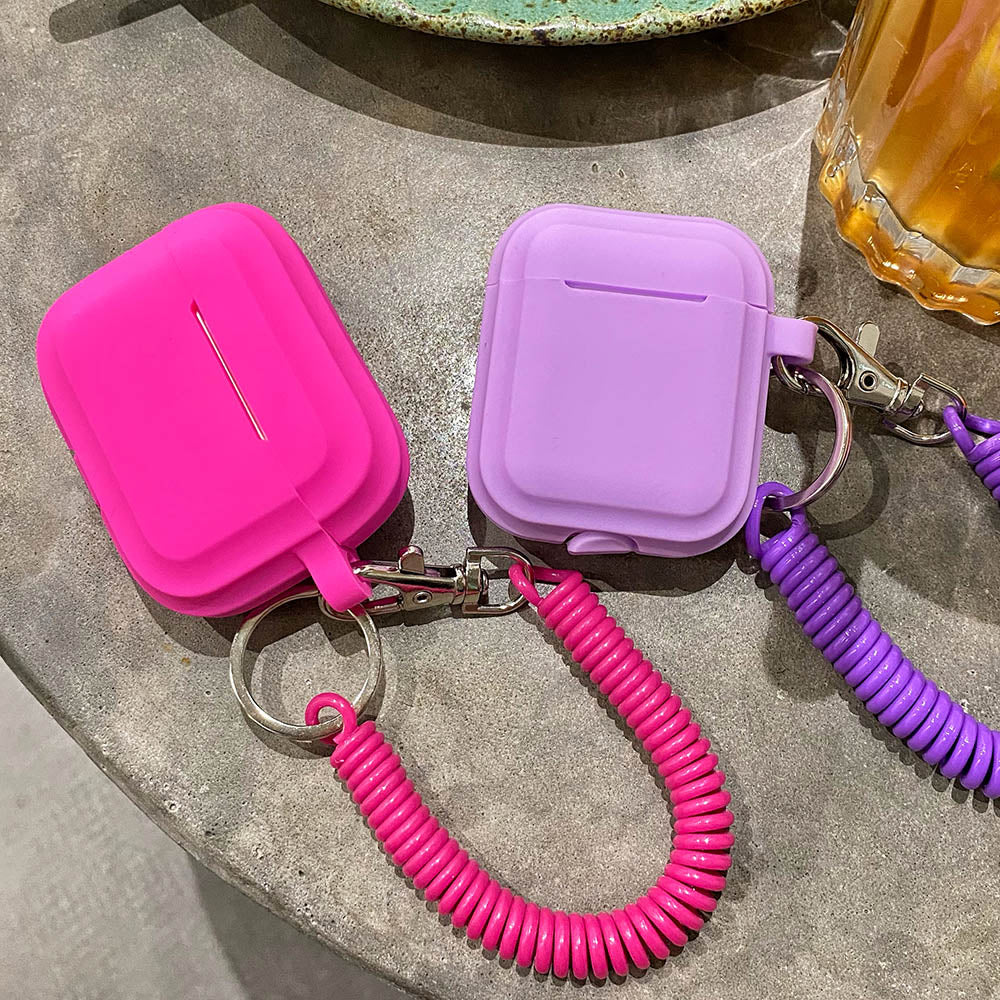 eybag Case For Airpods 1/2/3 Silicone Solid Color Protective Earphone Cover For Apple Air Pods Pro with Spring Fexible Chain Keyring