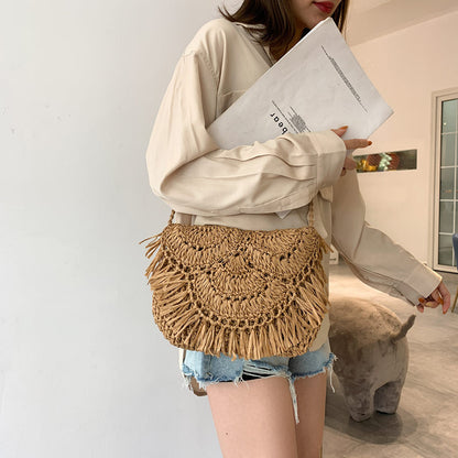 eybag Bohemian Hollow Tassel Rattan Women Shoulder Bags Wicker Woven Crossbody Bags Summer Beach Straw Bag Lady Clutches Female Purses