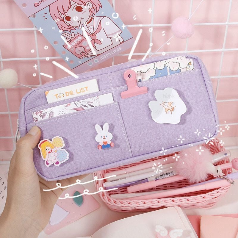 eybag Purple Canvas Pencil Case Cute Animal Badge Pink Pencilcases Large School Pencil Bags for Maiden Girl Stationery Supplies