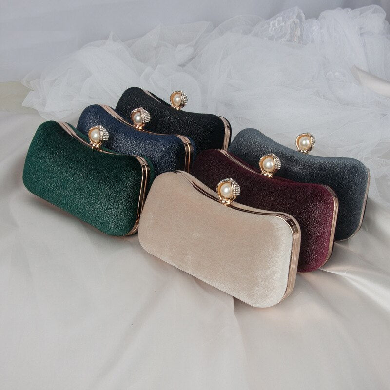 eybag Women's Evening Clutch Bag Retro Velvet Apricot Party Purse and Handbag Elegant Banquet Wallet Wedding Chain Shoulder Bag