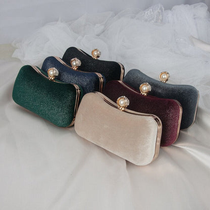 eybag Women's Evening Clutch Bag Retro Velvet Apricot Party Purse and Handbag Elegant Banquet Wallet Wedding Chain Shoulder Bag