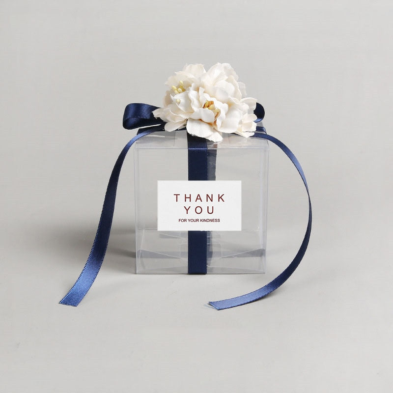 eybag 10/20/50pcs Transparent Gift Bags Thank You Artificial Flower Ribbon Wedding Souvenirs for Guests Matte Dragees Box for Baptism